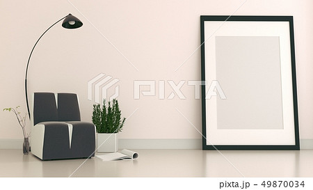 The interior has a sofa and lamp on empty The interior has a sofa and lamp on empty 49870034