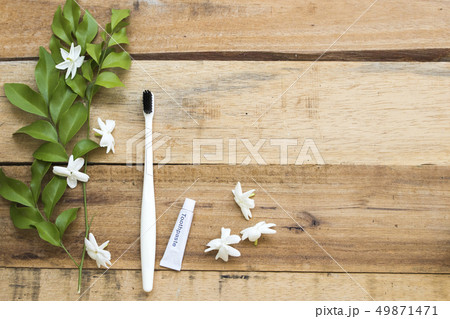 set health care oral civity on background wooden 49871471