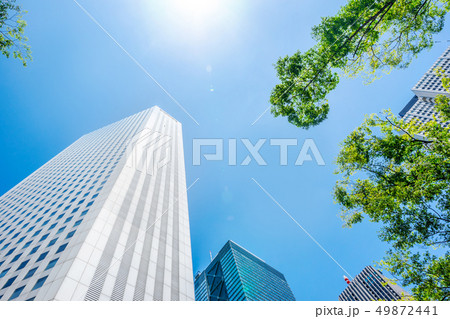 looking up view of city skyline in tokyo, japan looking up view of city skyline in tokyo, japan 49872441