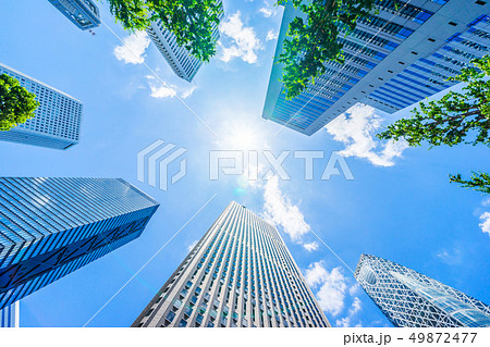 looking up view of city skyline in tokyo, japan looking up view of city skyline in tokyo, japan 49872477