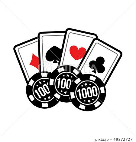 Casino card and casino chips on white background. Set poker chips and poker cards for casino games. 49872727