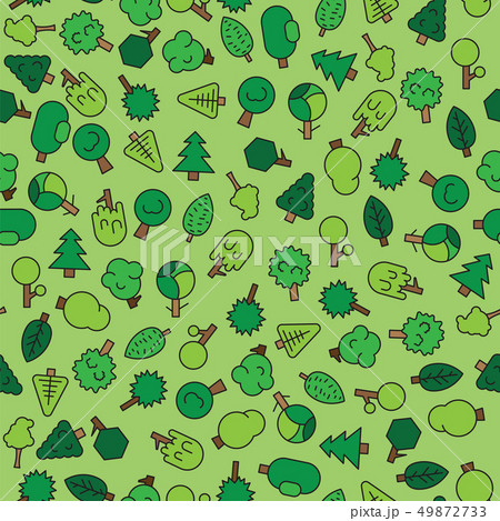 Forest trees, evergreens coniferous trees and pine on green seamless pattern 49872733