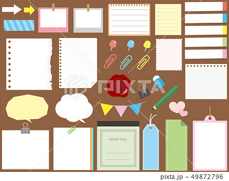 かわいいメモ用紙 文房具のイラスト素材 49872796