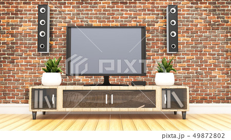 Tv room with loft wall background Tv room with loft wall background 49872802