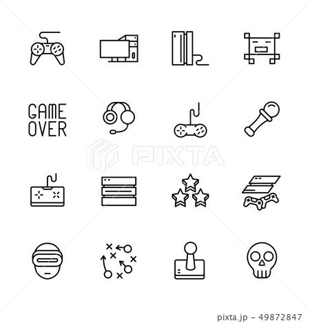 Simple icon set computer games. Contains such symbols game joystick, console, server, gaming 49872847