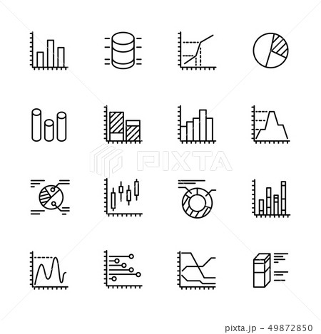 Simple icon set charts and diagrams. Contains such symbols business statistics, marketing research 49872850