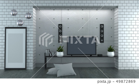 TV on loft style white brick wall background TV on loft style white brick wall background 49872869
