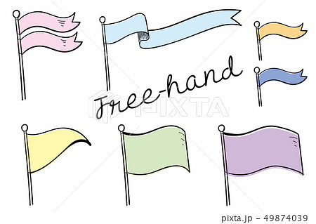 手描きの旗 三角旗の素材セット フリーハンド ベクターデータのイラスト素材