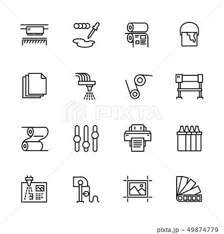 Printing house simple icon set. Contains such symbols printer, scanner, offset machine, plotter 49874779