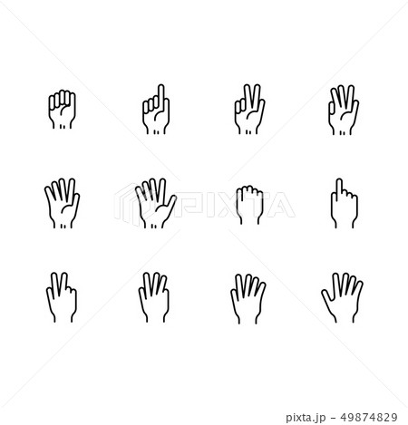 Simple set symbols hand and finge gesture line icon. Contains such icon hand palm, fist, index 49874829