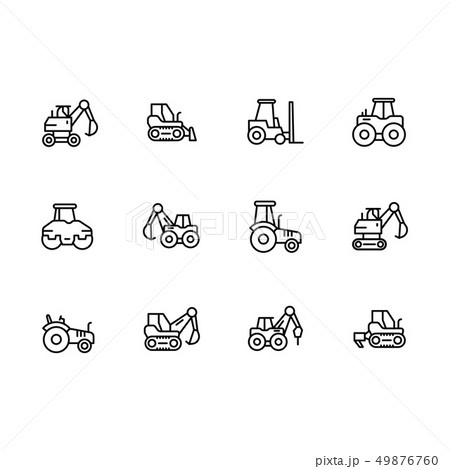 Set special transport and construction equipment illustration line icons. Contains such icons 49876760