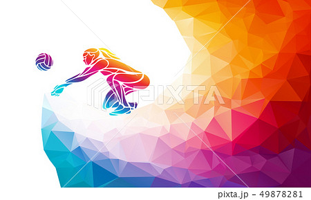 Volleyball lady player. Team sport vector polygonal banner 49878281