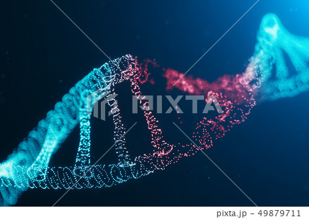 3D illustration Virus DNA molecule, structure. Concept destroyed code human genome. Damage DNA 49879711