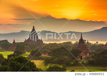 Bagan, Myanmar ancient temple ruins landscape in Bagan, Myanmar ancient temple ruins landscape in 49880952