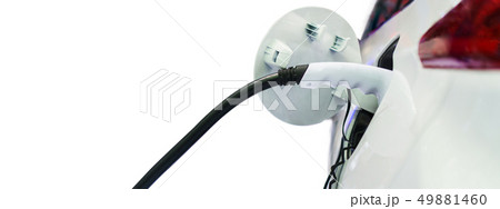 Electric car charging on charge station, Transport Electric car charging on charge station, Transport 49881460