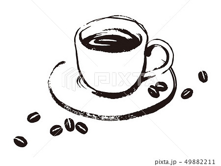 線画５ コーヒーとコーヒー豆のイラストのイラスト素材 49882211 Pixta