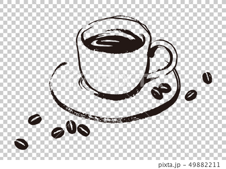 線画５ コーヒーとコーヒー豆のイラストのイラスト素材 49882211