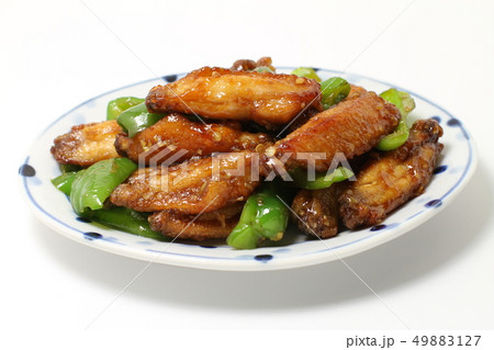 鶏肉とピーマンの炒め物、夏野菜と鶏手羽中の甘辛炒め 鶏肉とピーマンの炒め物、夏野菜と鶏手羽中の甘辛炒め 49883127