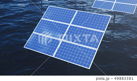3D illustration solar panels in the sea or ocean. Alternative energy. Concept of renewable energy 49883381