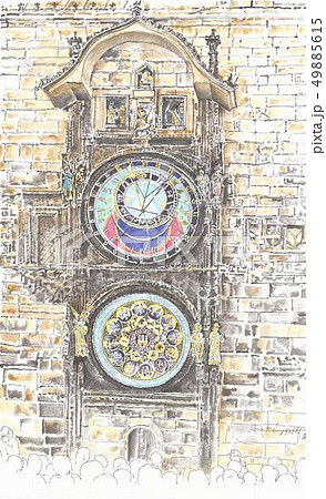 世界遺産の街並み チェコ プラハ 市庁舎の天文時計のイラスト素材