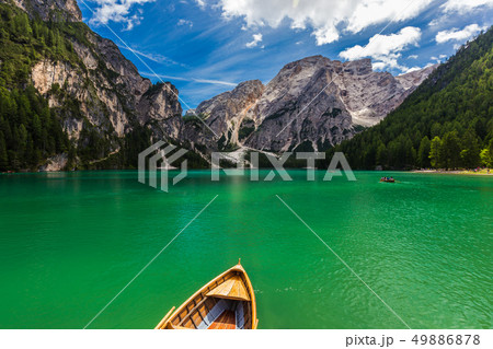 amazing view of Lago di Braies Lake, Italy amazing view of Lago di Braies Lake, Italy 49886878