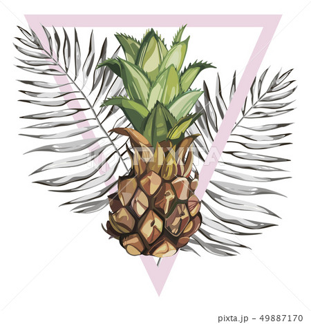 Pineapple with tropical leaves.Element for design of invitations, movie posters, fabrics and other Pineapple with tropical leaves.Element for design of invitations, movie posters, fabrics and other 49887170