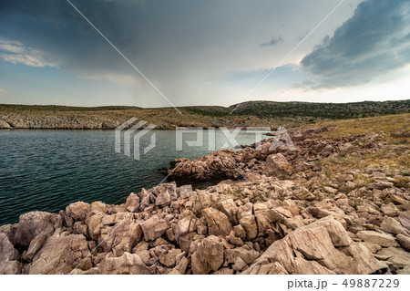 Rain Clouds Over Adriatic Sea Bay In Dalmatia, Rain Clouds Over Adriatic Sea Bay In Dalmatia, 49887229