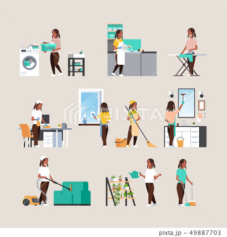 set housewife doing housework different housecleaning concepts collection african american female set housewife doing housework different housecleaning concepts collection african american female 49887703