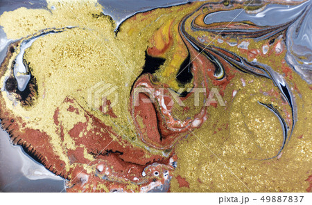 Gold, bronze and black marbling pattern. Golden marble liquid texture. Gold, bronze and black marbling pattern. Golden marble liquid texture. 49887837