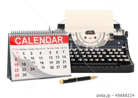 Desk Calendar with typewriter, 3D rendering Desk Calendar with typewriter, 3D rendering 49888224
