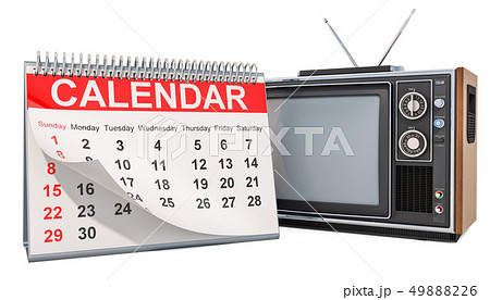 Desk Calendar with TV set, 3D rendering Desk Calendar with TV set, 3D rendering 49888226