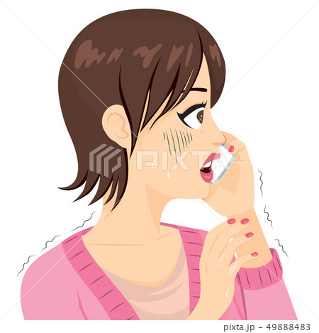 Shocked Woman Trembling With Smartphone Shocked Woman Trembling With Smartphone 49888483