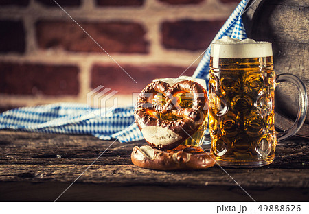 Oktoberfest large and small beer with pretzel Oktoberfest large and small beer with pretzel 49888626