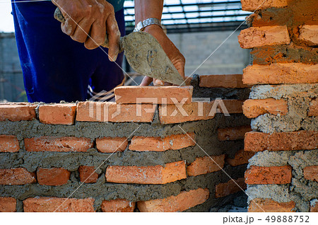Closeup texture and background of bricklayer wall Closeup texture and background of bricklayer wall 49888752