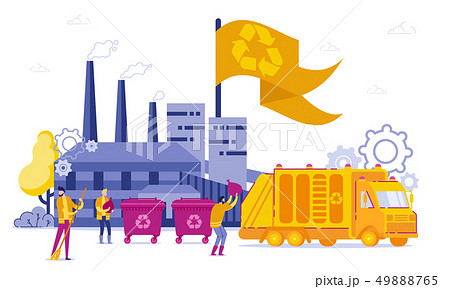 Recycling Plant and Transportation Cartoon Flat. 49888765