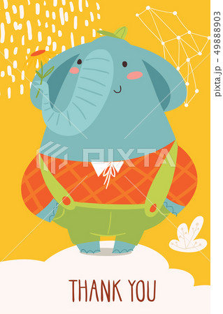 Cute Vector Thank You Card With Elephantのイラスト素材 4903