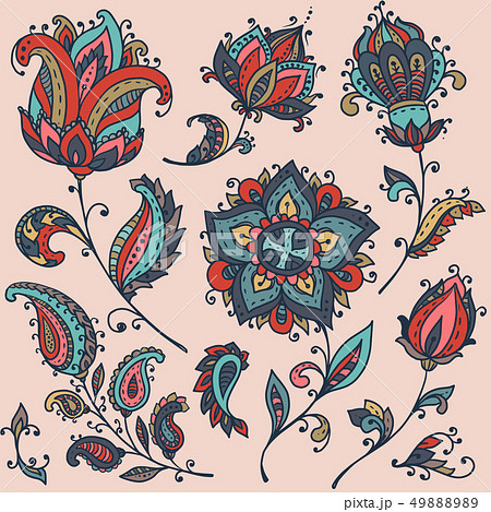 Big vector set of colorful henna floral elements 49888989