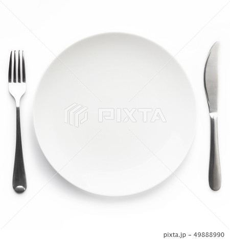 Empty plate with fork and knife 49888990