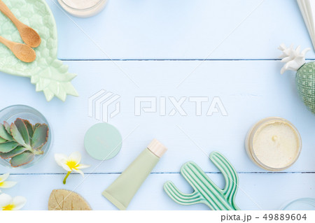 Beauty background with facial cosmetic products Beauty background with facial cosmetic products 49889604