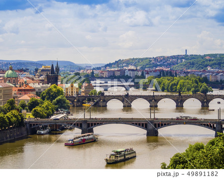 Prague bridges through Vltava river, Czech Rep Prague bridges through Vltava river, Czech Rep 49891182