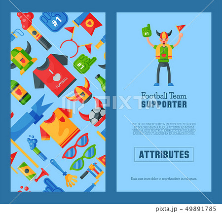 Football team supporter set of banners vector illustration. Soccer sport fan attribute, rooter buff 49891785
