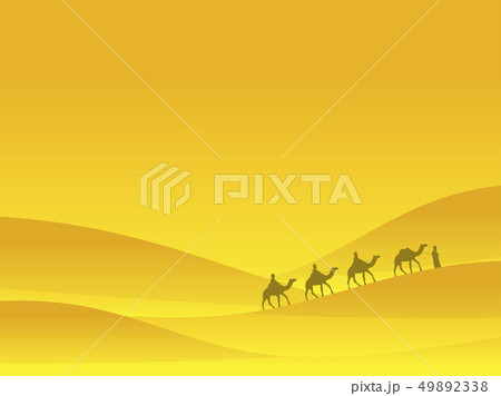 Caravan in the desert. People on camels move 49892338