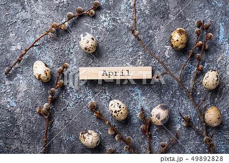 Easter background with quail eggs 49892828