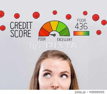 Poor credit score theme with young woman 49898000
