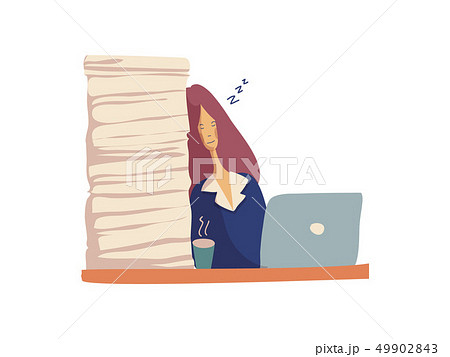 Business woman sleeping at the table in the office. Vector illustration. 49902843