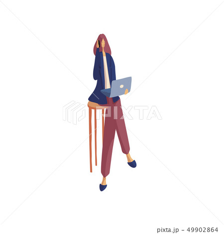 Business woman with a laptop talking on a cell phone. Vector illustration. 49902864
