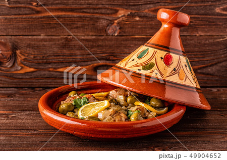 Traditional Moroccan chicken tagine with olives 49904652