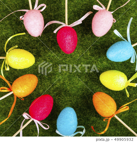 Easter eggs on green grass. Easter eggs on green grass. 49905932