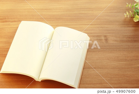 木の机の上に開いた本　【読書イメージ】【ナチュラルテイスト】 49907600