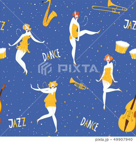 Vector dance seamless pattern with cute dancing women Vector dance seamless pattern with cute dancing women 49907940